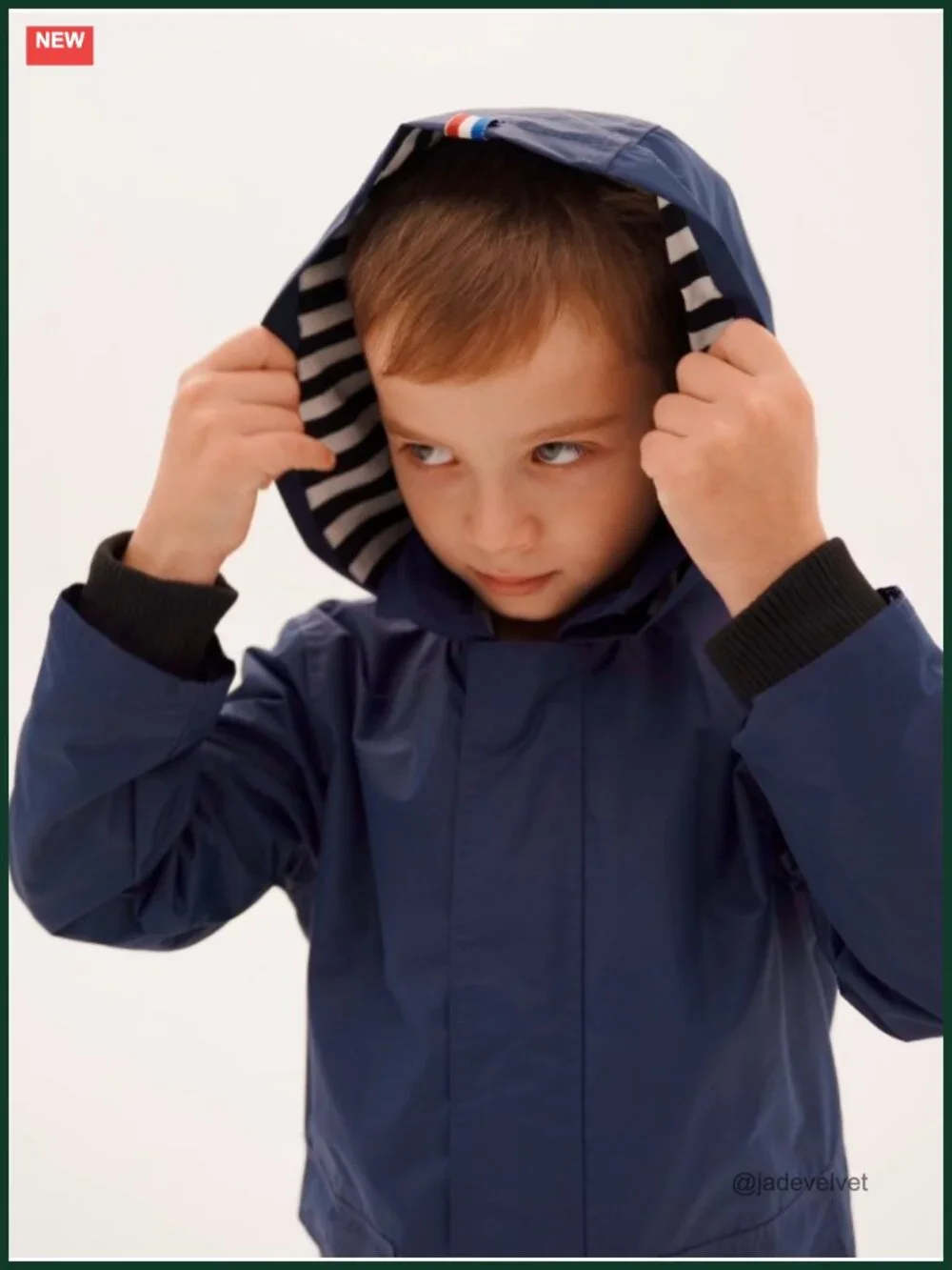 Kids Cotton Lined Waterproof Hooded Rain Jacket with Full Front Zipper